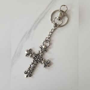 Elegant Silver Cross Bag Charm/Keychain NWT